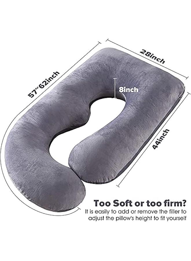 U-Shaped Full Body Maternity Support Pregnancy Pillow For Pregnant Women With Washable Velvet Cover, Grey