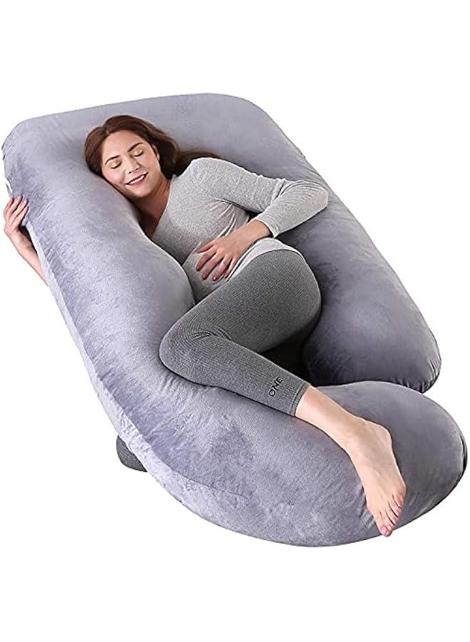 U-Shaped Full Body Maternity Support Pregnancy Pillow For Pregnant Women With Washable Velvet Cover, Grey