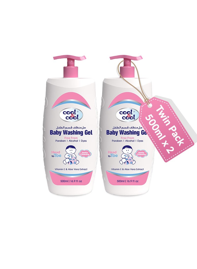 Cool & Cool Baby Washing Gel- 500ML(Pack of 2) - Head to Toe Baby Bath, Dye Free,Tear Free,Paraben-Free,Vitamin-E & Aloe Vera Extract With Extra Mild Formula 1Liter