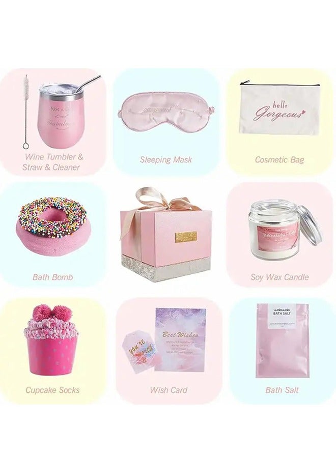 11 Pieces Scented Candles And Bath Bombs Set, Pink-Style 2