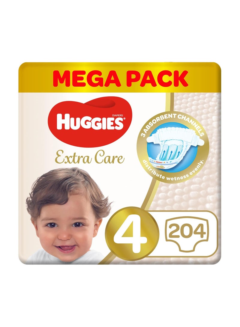 Huggies Extra Care, Size 4, 8 -14 kg, Super Mega Pack, 204 Diapers