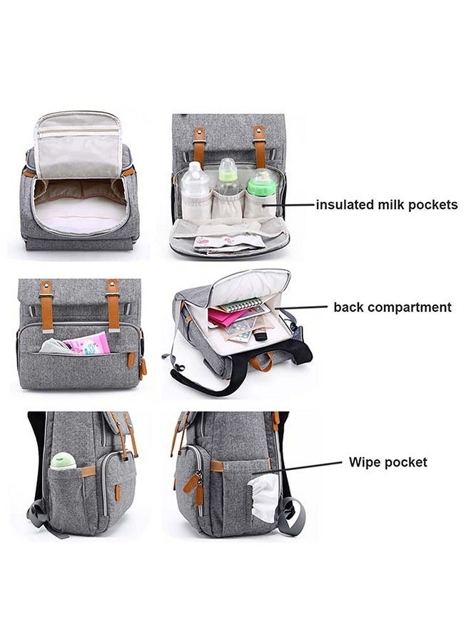 Baby Multifunctional Diaper Bag Backpack With Diaper Changing Station Grey