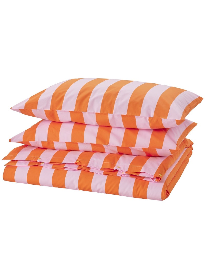 Slanhoestmal Duvet Cover And 2 Pillowcases Orange Pink Striped 240X220/50X80 Cm