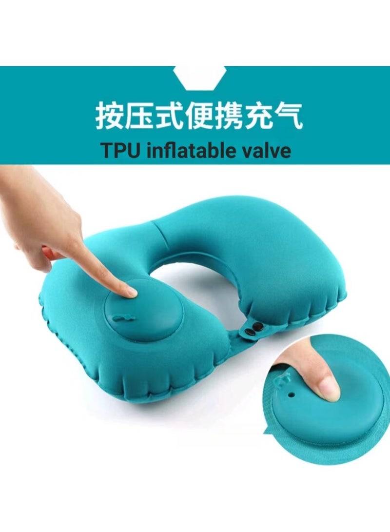 Inflatable U-shaped Pillow,Air Pillow Core Ofice Pillow, Portable Cervical Pillow, Inflatable Travel Pillow with Built-in Pump, Neck Support Pillow for Rest On Airplanes, In Office(Green)