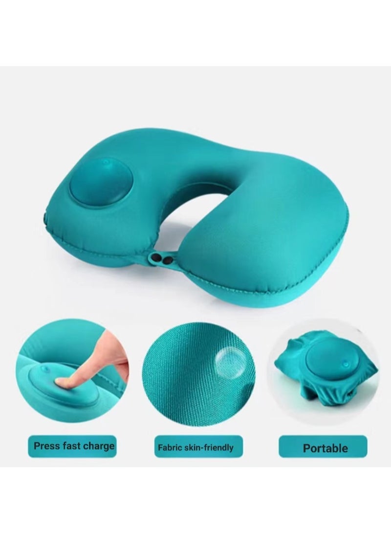 Inflatable U-shaped Pillow,Air Pillow Core Ofice Pillow, Portable Cervical Pillow, Inflatable Travel Pillow with Built-in Pump, Neck Support Pillow for Rest On Airplanes, In Office(Green)