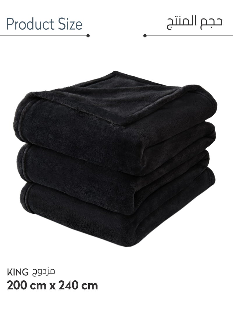 Fleece Blanket King Size(200 X 240 CM) Super Soft Throw Blanket With 300 GSM Best Lightweight Warm Plush Throws For Bed, Sofa,Couch And Camping,Black