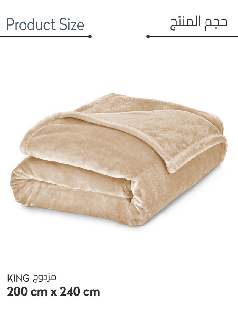 Fleece Blanket King Size(200 X 240 CM) Super Soft Throw Blanket With 300 GSM Best Lightweight Warm Plush Throws For Bed, Sofa,Couch And Camping,French Beige