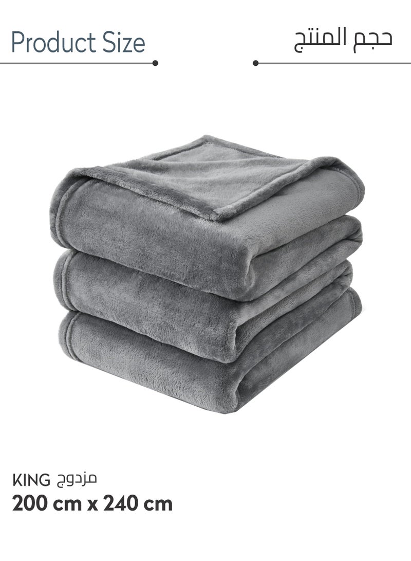 Fleece Blanket King Size(200 X 240 CM) Super Soft Throw Blanket With 300 GSM Best Lightweight Warm Plush Throws For Bed, Sofa,Couch And Camping,Aluminium