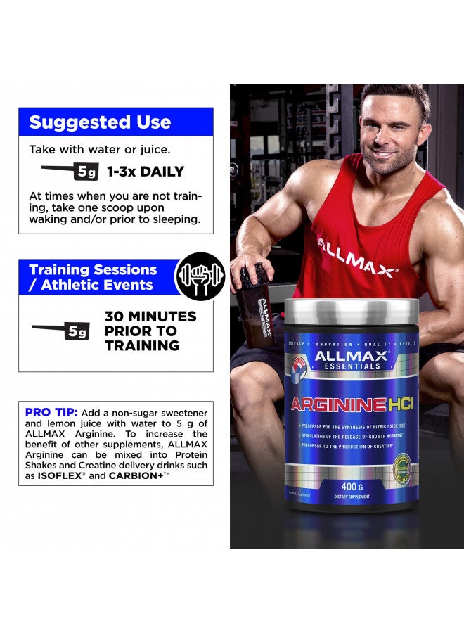 ALLMAX Nutrition Arginine, L - Arginine Powder for Men and Women, Provides Cardiovascular Support & Muscle Growth, Helps Improve Synthesis of Nitric Oxide & Blood Flow, 400 grams