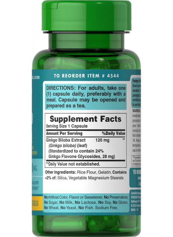 Puritan's Pride Ginkgo Biloba Standardized Extract 120 mg-100 Capsules