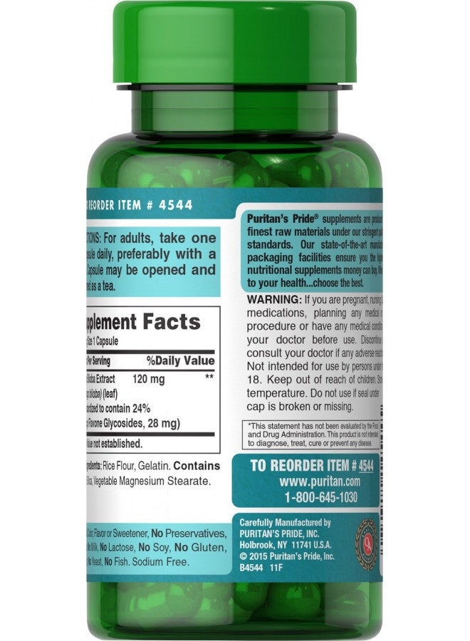 Puritan's Pride Ginkgo Biloba Standardized Extract 120 mg-100 Capsules