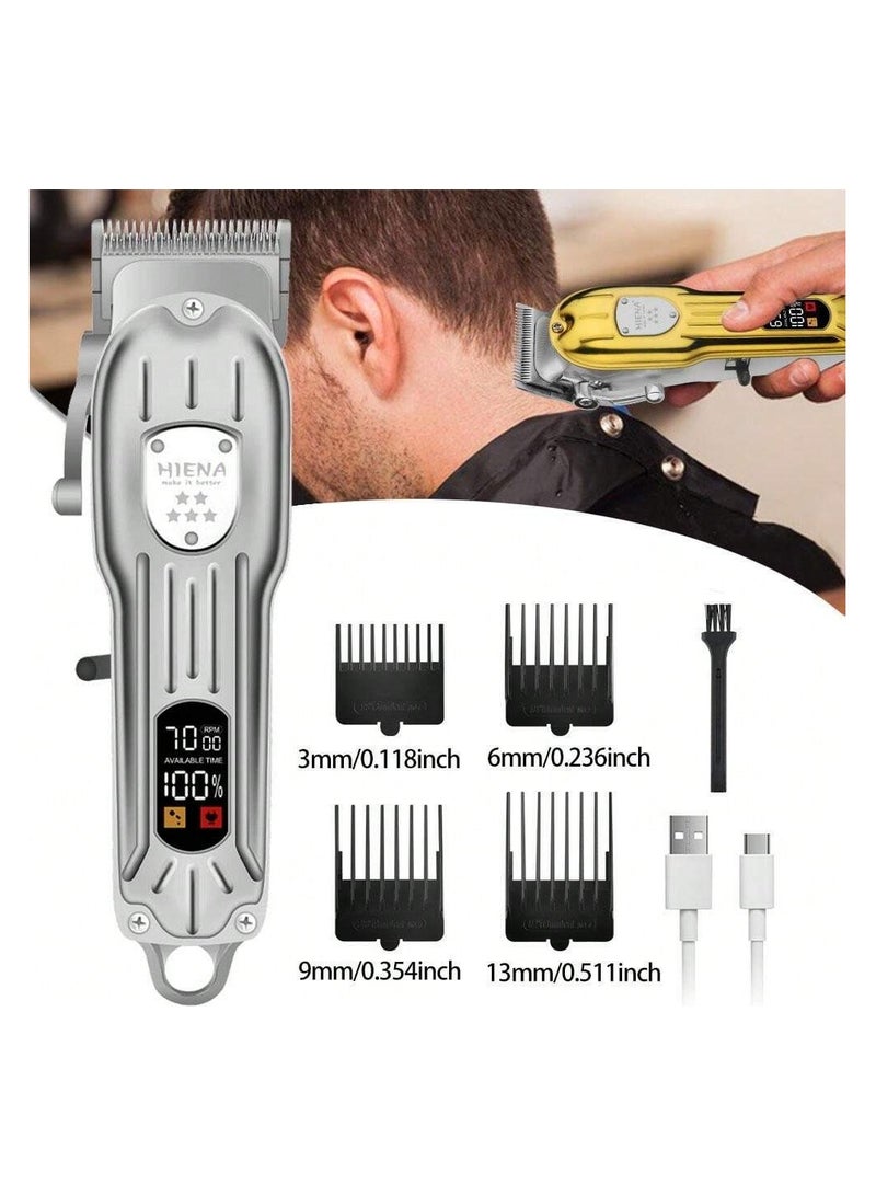 Men’s Hair Clippers – Stylish Metal Body, Digital Display, Cordless, USB Charging, Hair Carving Machine for Styling