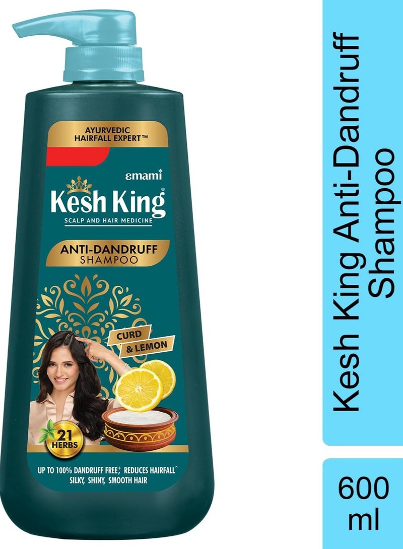 Kesh King Ayurvedic Anti-Dandruff, Reduces Hair Fall Soothes Itchy Scalp No Paraben & No Silicon, 21 Natural Ingredients The Goodness Of Curd, Lemon And Neem Shampoo For Women And Men - 600 Ml