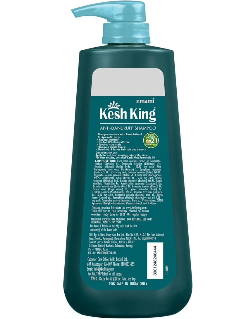 Kesh King Ayurvedic Anti-Dandruff, Reduces Hair Fall Soothes Itchy Scalp No Paraben & No Silicon, 21 Natural Ingredients The Goodness Of Curd, Lemon And Neem Shampoo For Women And Men - 600 Ml