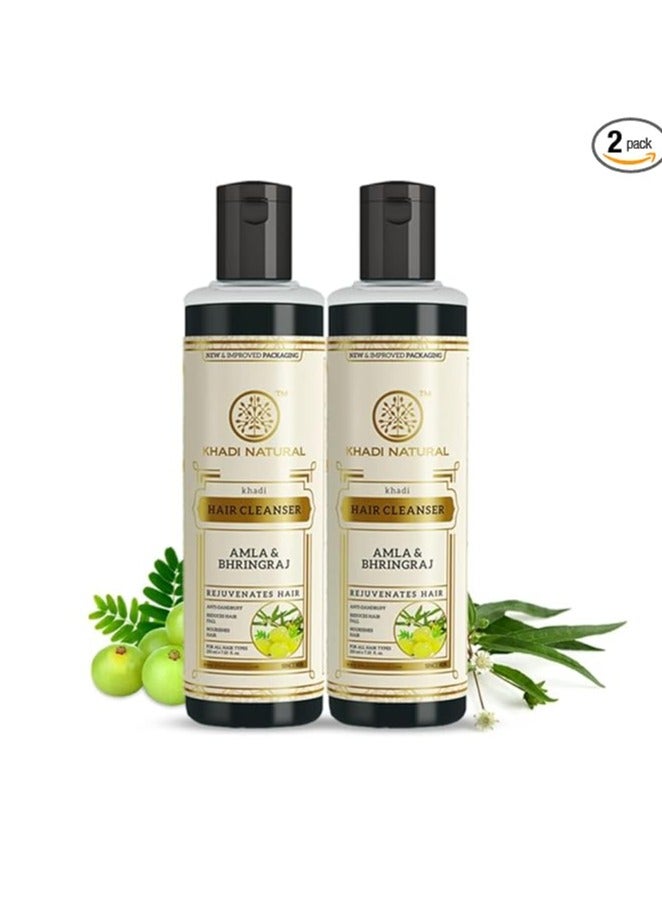 Khadi Natural Amla & Bhringraj Hair Shampoo | Hair Cleanser with Natural Ingredients | Anti-Dandruff Shampoo | Anti-Hair Fall Shampoo | Shampoo for Nourishing Hair| Suitable for All Hair Types, 210 ml (Pack of 2)