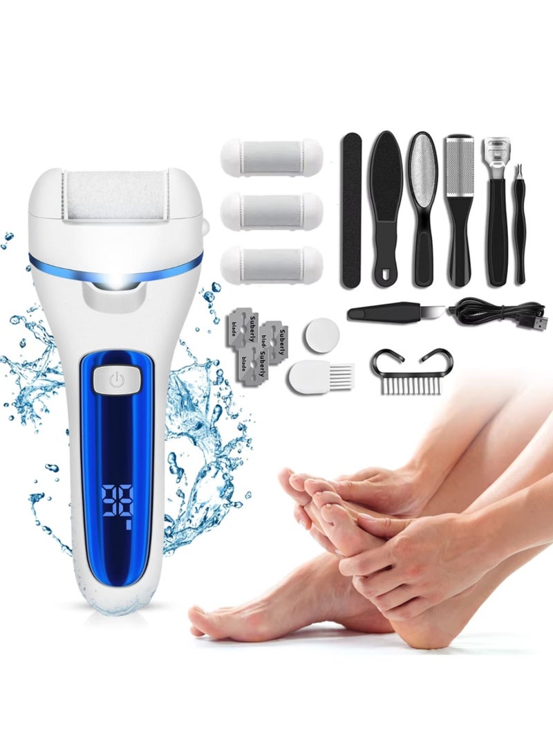 Electric Callus Remover for Feet with Rechargeable Waterproof 22 in 1 Professional Pedicure Kit Foot Care Tools Wet & Dry Foot File For Dead Skin&Cracked Heel or Rough Hand With 3 Roller Heads 2 Speed