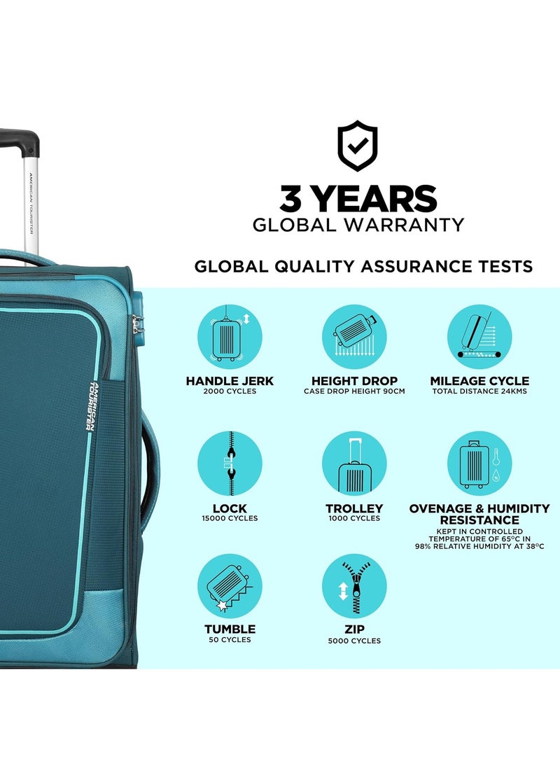 American Tourister ICOR (Large) 82cms|Carry On Trolley Bag for Travel|Wet Pocket| Expandable|Polyester Luggage|Combination Lock|4 Wheel Suitcase for Men & Women (Teal)|Light Weight & Durable