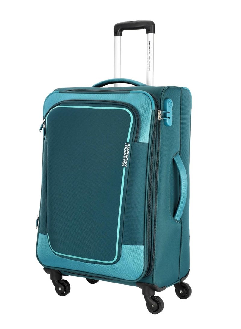 American Tourister ICOR (Large) 82cms|Carry On Trolley Bag for Travel|Wet Pocket| Expandable|Polyester Luggage|Combination Lock|4 Wheel Suitcase for Men & Women (Teal)|Light Weight & Durable