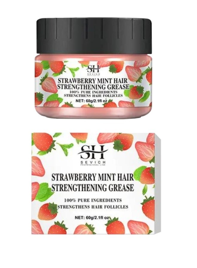 60g Strawberry Mint Hair Strengthening Grease for Hair Growth Reduce Hair Loss and Hydrating Moisturizing Pure and Natural Strengthens Hair Roots and Follicles Strawberry Mint Hair Cream