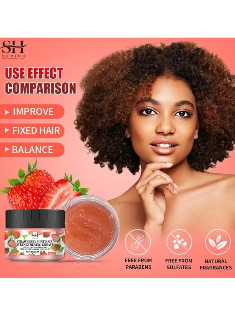 60g Strawberry Mint Hair Strengthening Grease for Hair Growth Reduce Hair Loss and Hydrating Moisturizing Pure and Natural Strengthens Hair Roots and Follicles Strawberry Mint Hair Cream