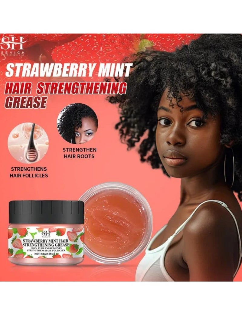 60g Strawberry Mint Hair Strengthening Grease for Hair Growth Reduce Hair Loss and Hydrating Moisturizing Pure and Natural Strengthens Hair Roots and Follicles Strawberry Mint Hair Cream