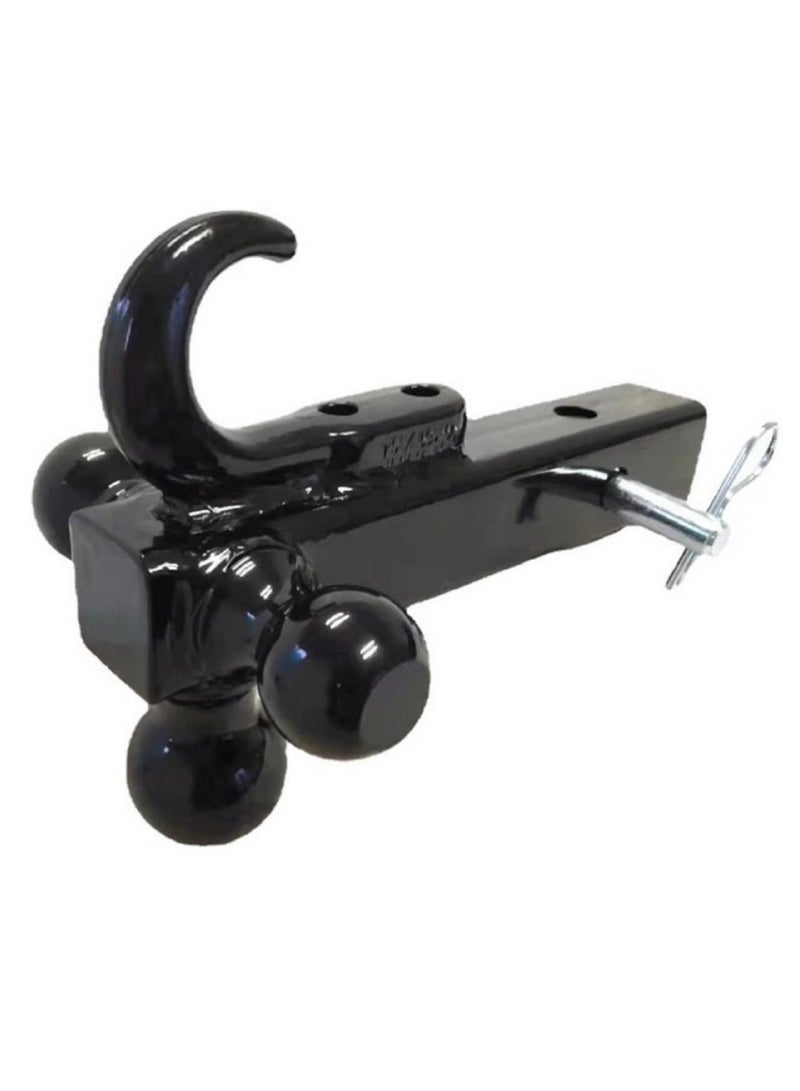 Trailer Hitch Tri Ball Mount With Hook Tactical Tow Hook Fits 2 inch Hitch Receiver Secure With Self Lock Latch