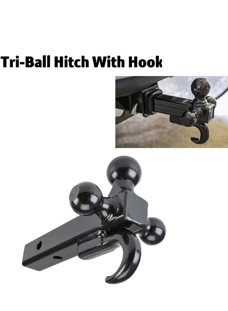 Trailer Hitch Tri Ball Mount With Hook Tactical Tow Hook Fits 2 inch Hitch Receiver Secure With Self Lock Latch