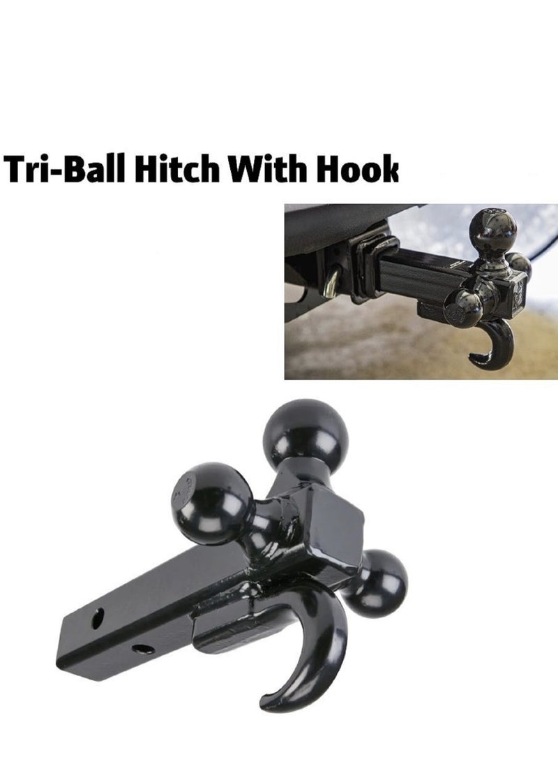 Trailer Hitch Tri Ball Mount With Hook Tactical Tow Hook Fits 2 inch Hitch Receiver Secure With Self Lock Latch