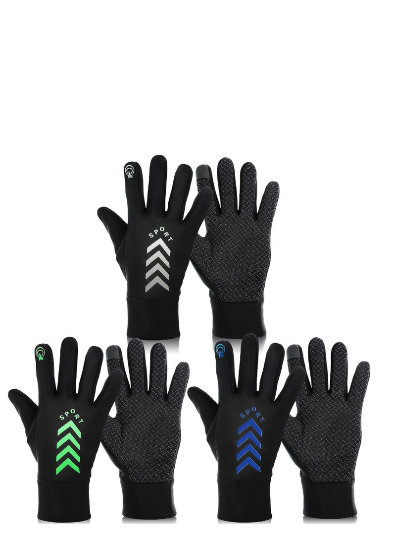 Touch Screen Waterproof Thermal Gloves for Men and Women, 3 Pairs Windproof Reflective Gloves for Driving, Running, Cycling and Hiking