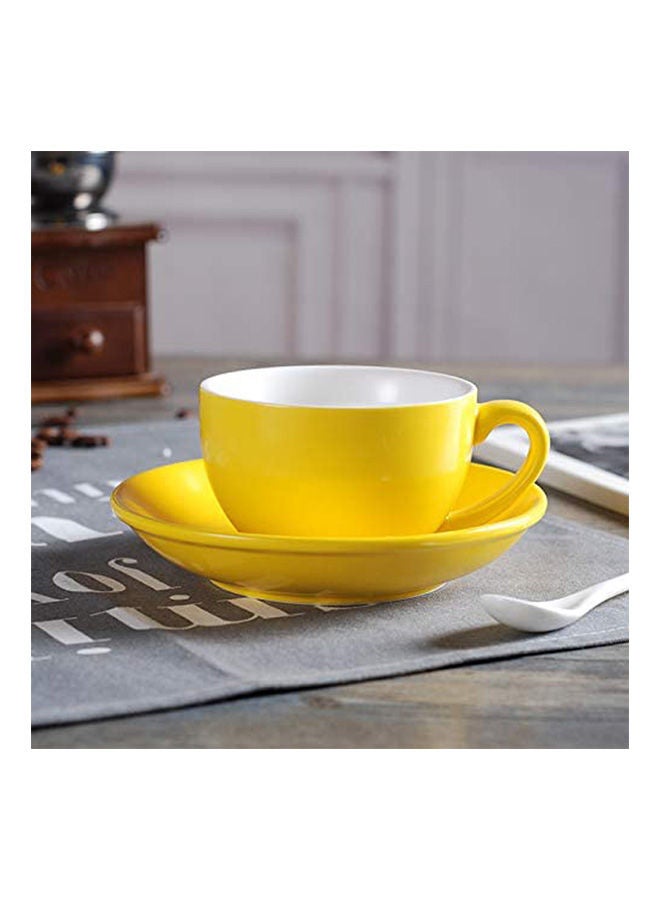 Ceramic Coffee Cup And Saucer Set yellow