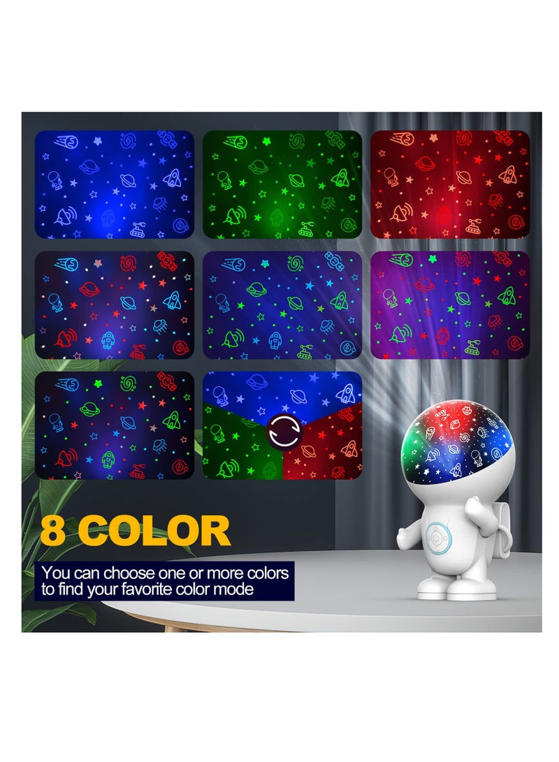 Galaxy Star Projector Night Light for Kids with 360 Degree Rotation and Timer 8 Color Changing Astronaut Design Perfect Birthday Gift for Boys and Girls