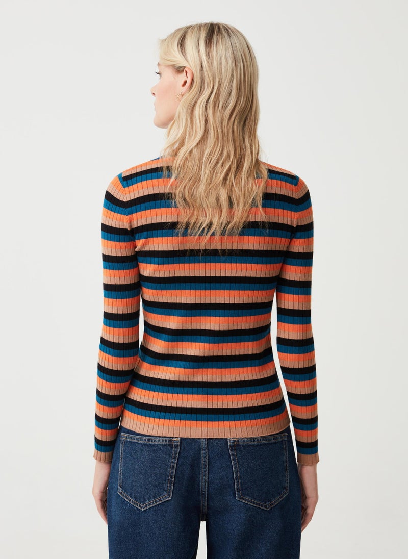 Ovs Multicoloured Striped Sweater With Mock Neck