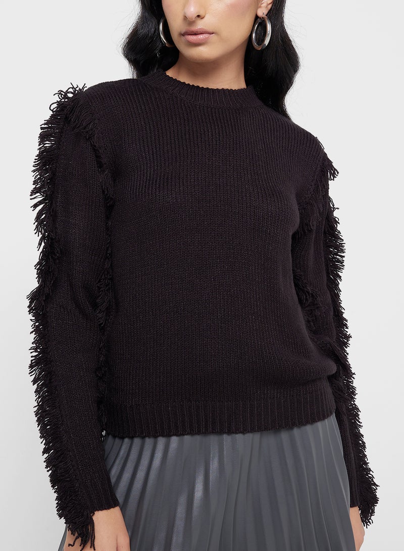 Crew Neck Fringe Pullover