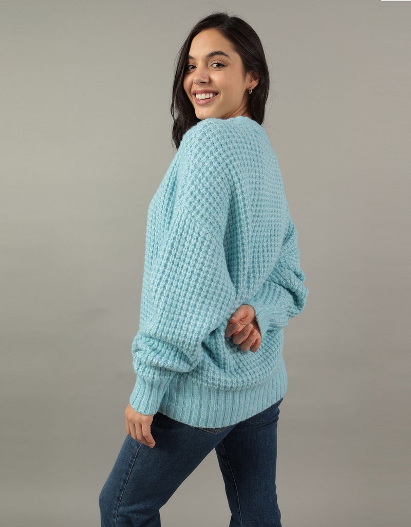 Oversized Waffle Crew Neck Sweater