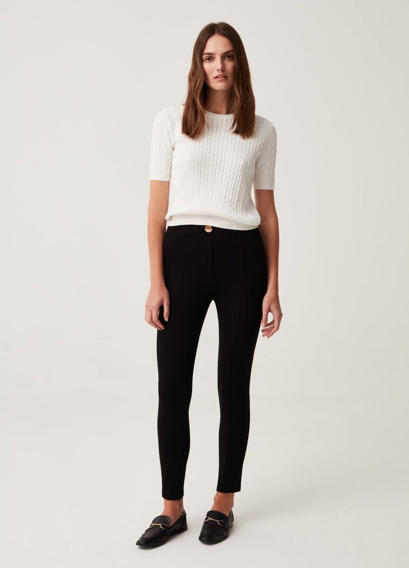 Ovs Womens Crop Leggings With Gold Button