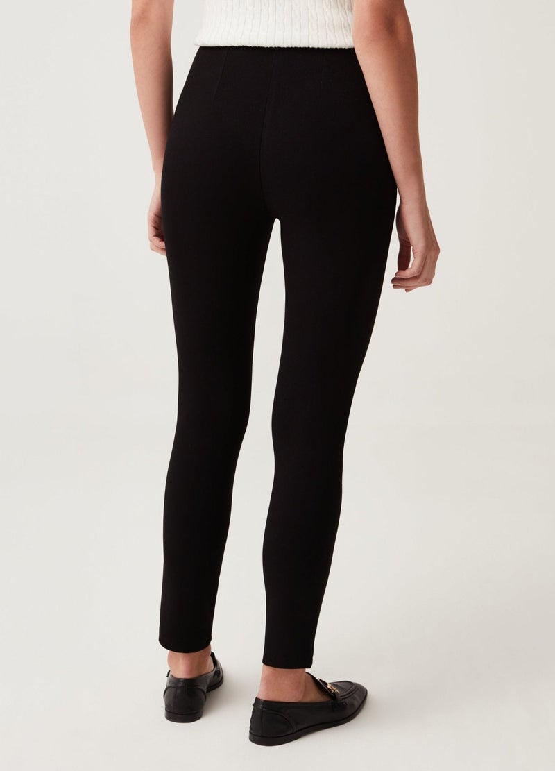 Ovs Womens Crop Leggings With Gold Button