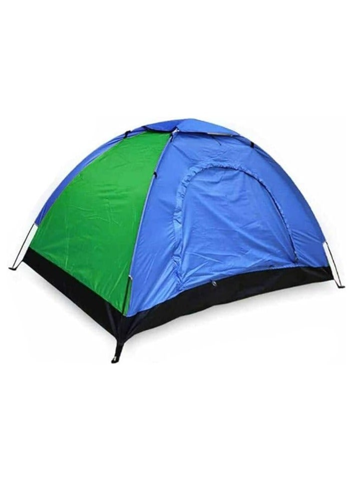 Easy Assembly Tent, Polyester and Resistant Steel Rods. 1 person, color: green and blue.