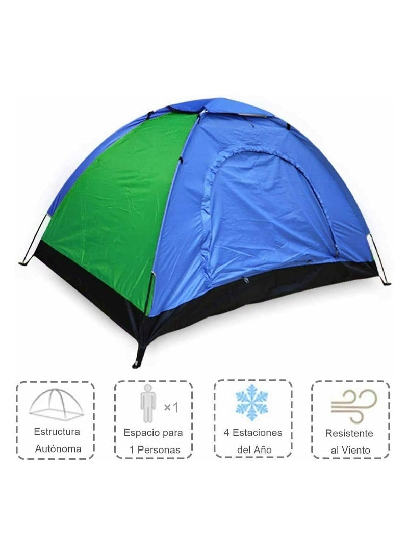 Easy Assembly Tent, Polyester and Resistant Steel Rods. 1 person, color: green and blue.