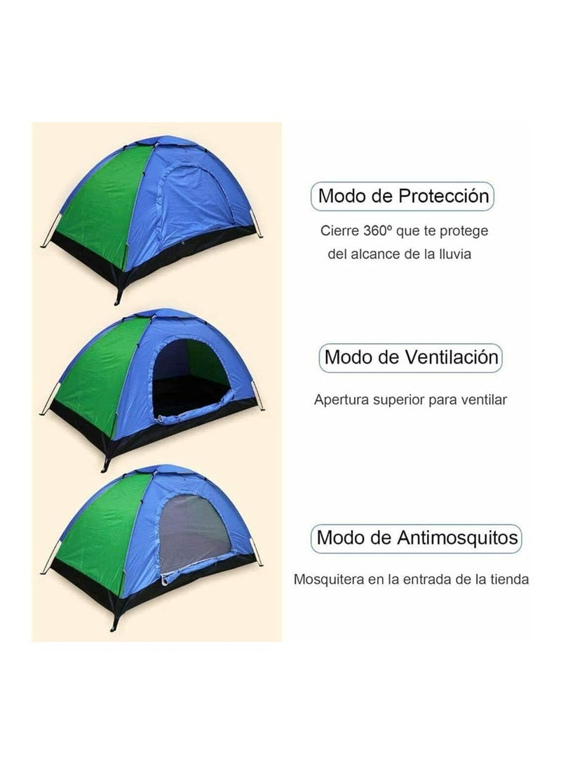 Easy Assembly Tent, Polyester and Resistant Steel Rods. 1 person, color: green and blue.