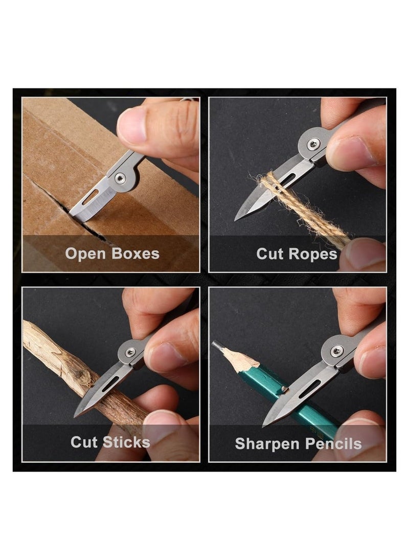 Titanium Alloy Small Keychain Knife, Mini Folding Pocket Knife, EDC Box Cutter, Gift for Women and Men (Titanium Alloy Handle / 5Cr13 Steel Blade)