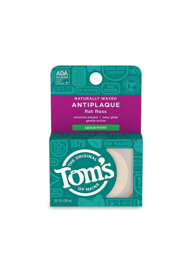 Naturally Waxed Antiplaque Flat Dental Floss, Spearmint, 32 Yards