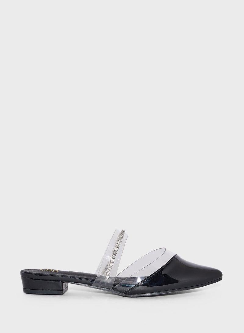 Diamante Strap Clear Pointy Toe Flat Shoe