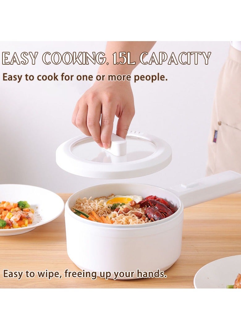 Hot Pot Electric, 1.5L Ramen Cooker Non-Stick Sauté Pan for Steak, Egg, Fried Rice, Ramen, Oatmeal, Soup, Portable Personal Perfect Suit Dorm Room and Apartment