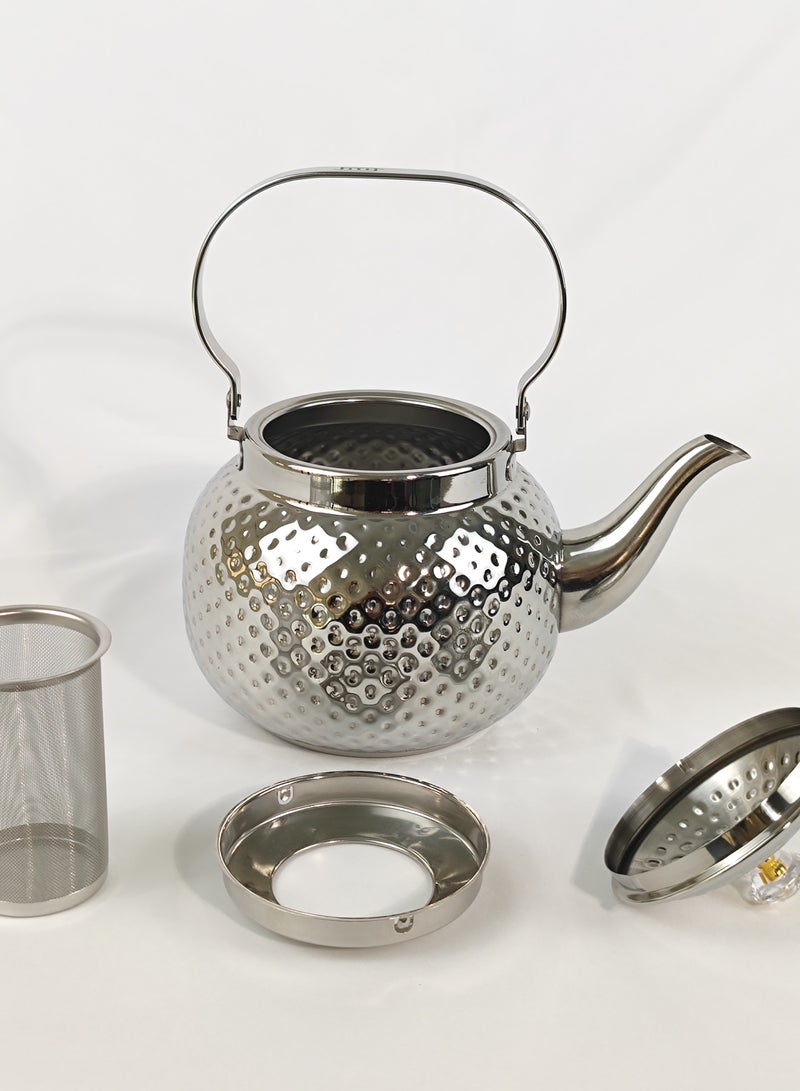 Teapot with Removable Infuser, 2L Stainless steel Coffee & Tea Pots - Perfect filter for Loose Leaf Tea or Tea Bags (silver