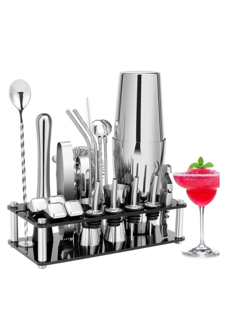 23-Piece Boston Stainless Steel Cocktail Shaker Bartender Kit Silver/Black 14x10.5x28cm