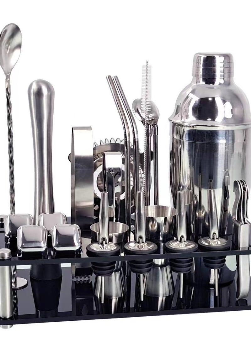 23-Piece Boston Stainless Steel Cocktail Shaker Bartender Kit Silver/Black 14x10.5x28cm