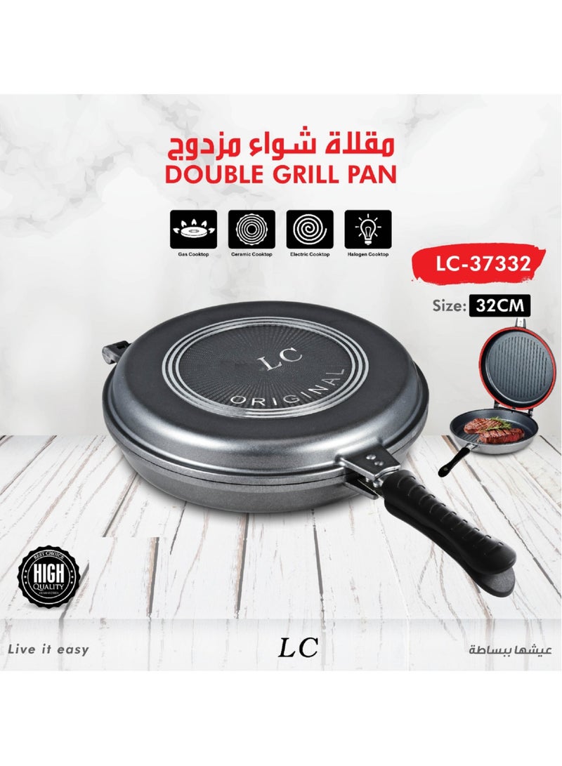 Aluminum Double Sided Grill Non Stick Pan Black 32 Cm