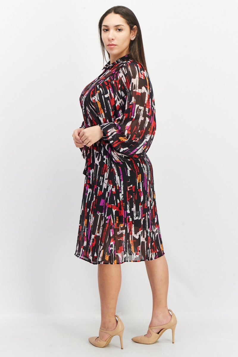 Women Allover Print Midi Dress, Black Combo