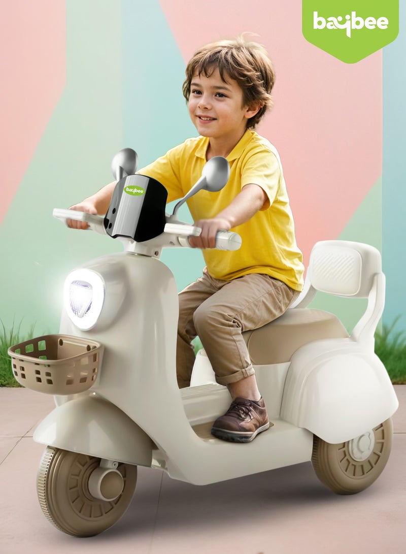 Baybee Lola Battery Operated Bike for Kids Ride on Toy Baby Bike Scooty with Light, Music, Storage, Kids Bike Rechargeable Battery Bike Electric Bike for Kids to Drive 1 to 4 Years Boy Girl White