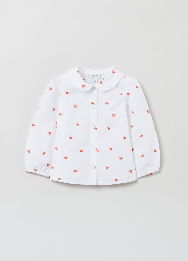 Ovs Cotton Shirt With Small Flowers Embroidery